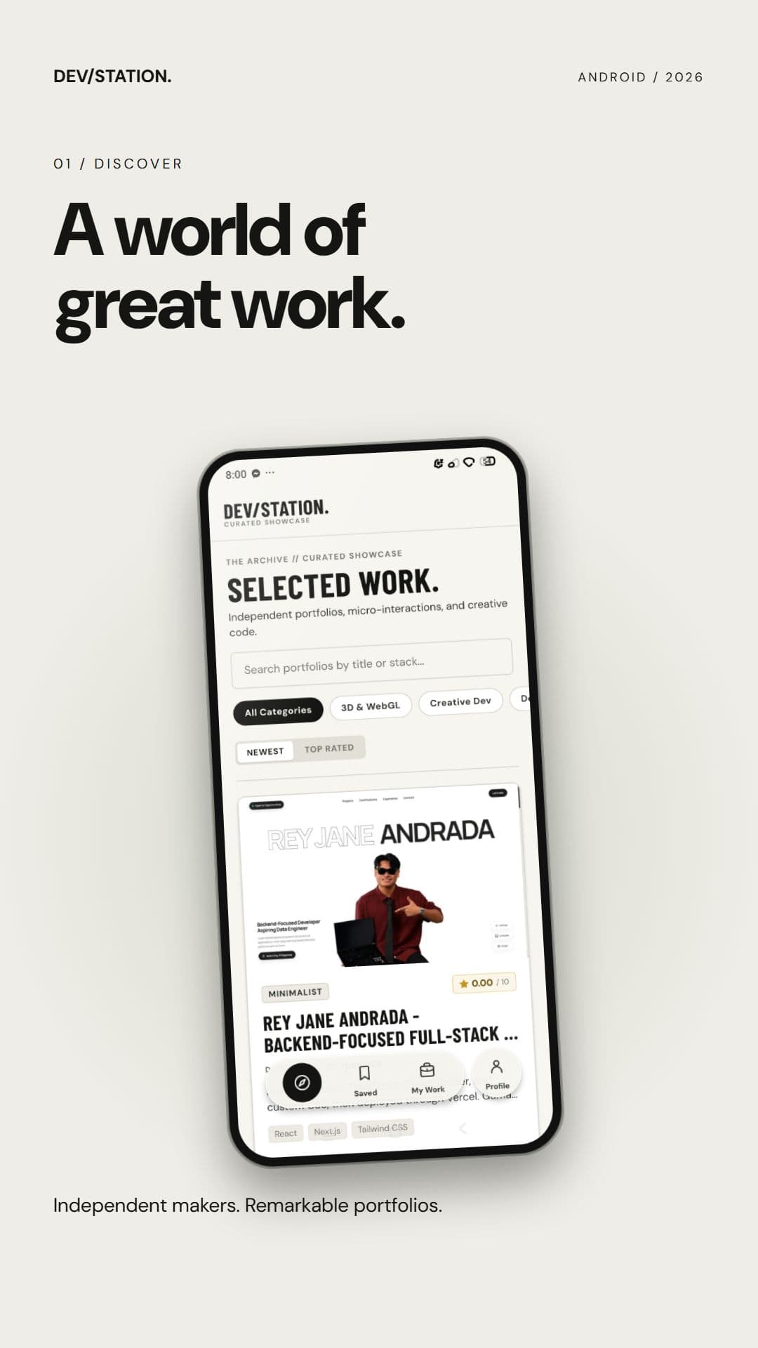 DEV/STATION Android — 01 Discover & Curated Work